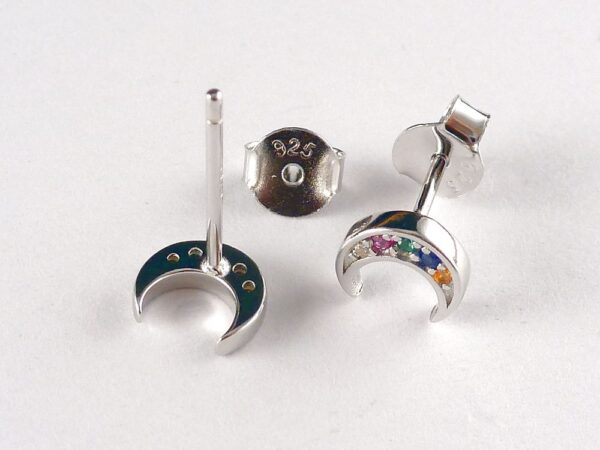 Ohrstecker 925 Silber Halbmond mit Zirkonia – Bild 2