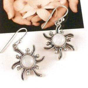 Ohrringe aus 925 Sterling Silber Sonne mit Mondstein