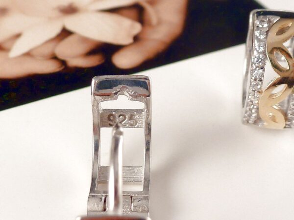 Creolen 925 Silber vergoldet mit Zirkonia breit – Bild 3