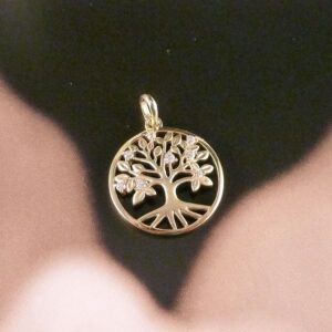 Anhänger 925 Silber Baum mit Zirkonia vergoldet mattiert