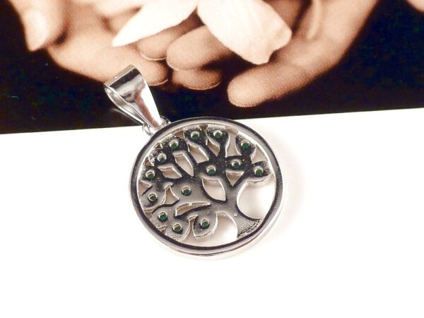 Anhänger 925 Silber Baum mit Zirkonia Grün – Bild 3