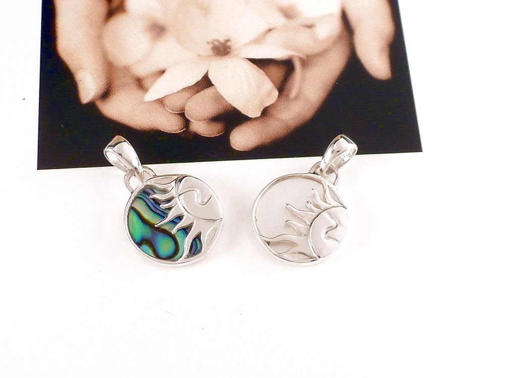 Anhänger 925 Silber mit Perlmutt Paua Muschel Sonne und Mond