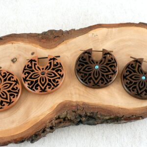 Creolen Holz Blumen Mandala