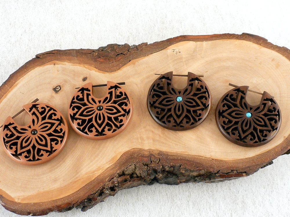 Creolen Holz Blumen Mandala