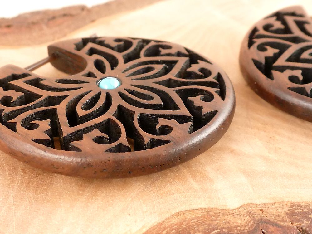 Creolen Holz Blumen Mandala – Bild 4