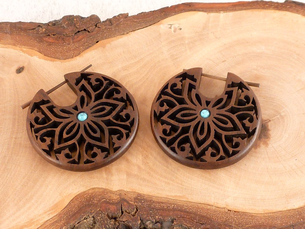 Creolen Holz Blumen Mandala – Bild 3