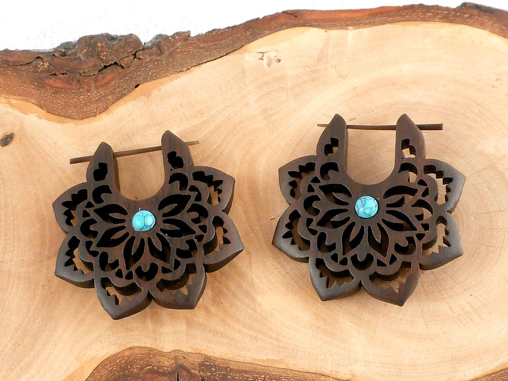 Creolen Holz Blumen Mandala – Bild 5