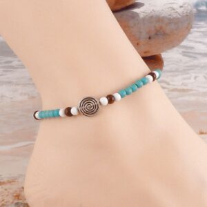 Fußkette Perlen Türkis und Metall Spirale