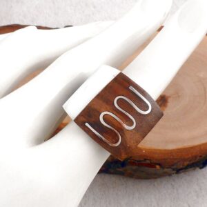 Ring Holz und Perlmutt eckig mit Edelstahl Spirale Gr. 59