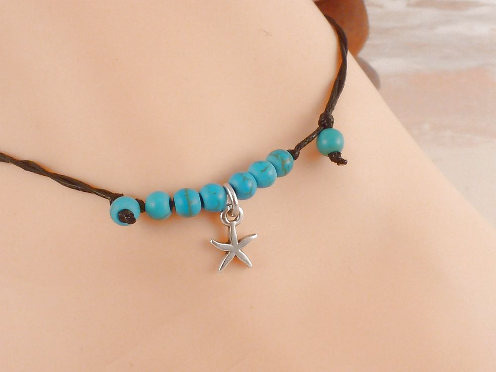 Fußkette Perlen Türkis mit Seestern – Bild 3