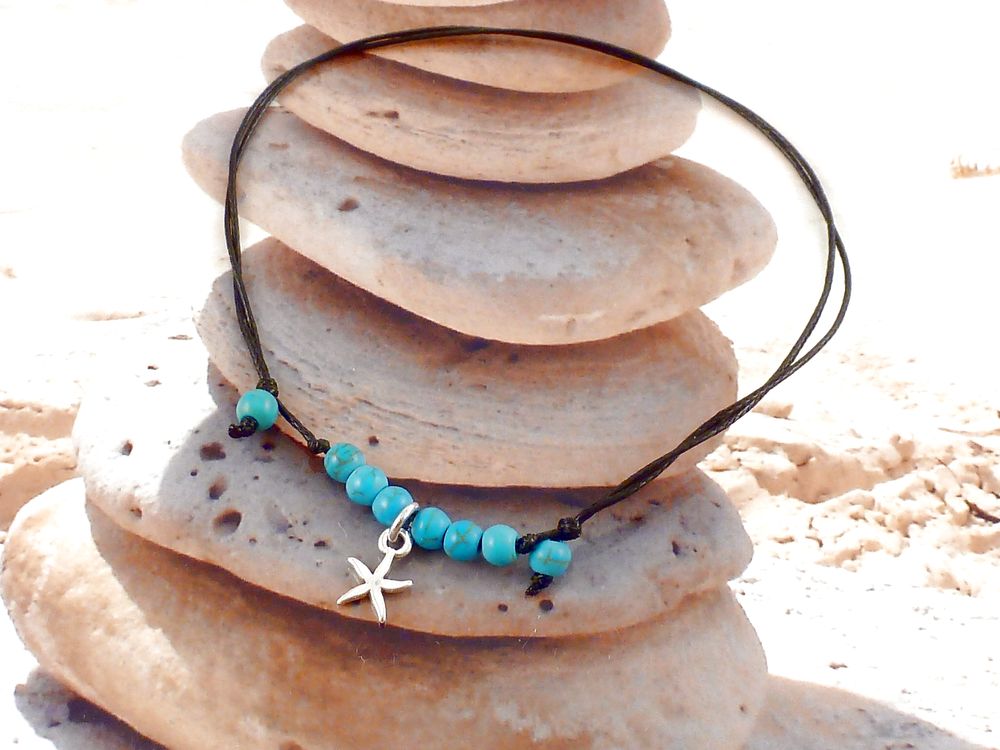 Fußkette Perlen Türkis mit Seestern
