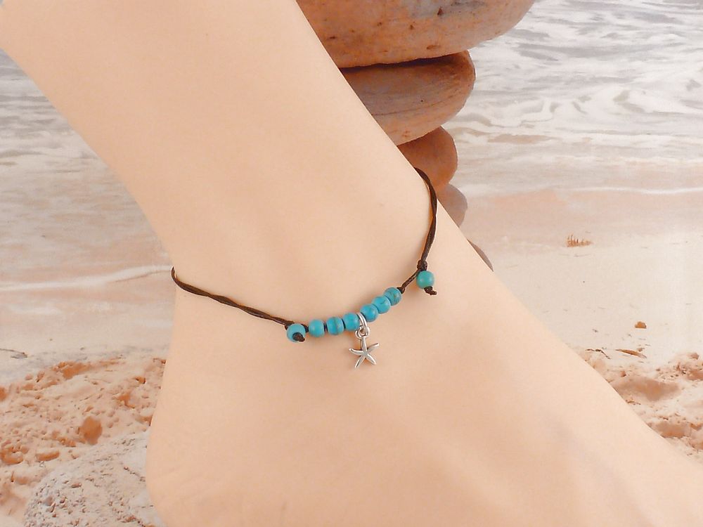 Fußkette Perlen Türkis mit Seestern – Bild 2