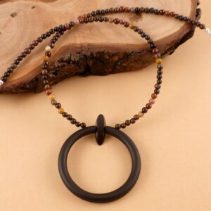 Halskette Collier aus Holz und Mookait Perlen