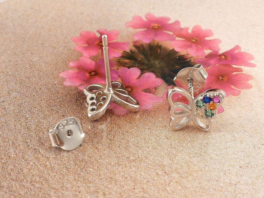 Ohrstecker 925 Silber Schmetterling mit Zirkonia bunt – Bild 4