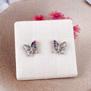 Ohrstecker 925 Silber Schmetterling mit Zirkonia bunt