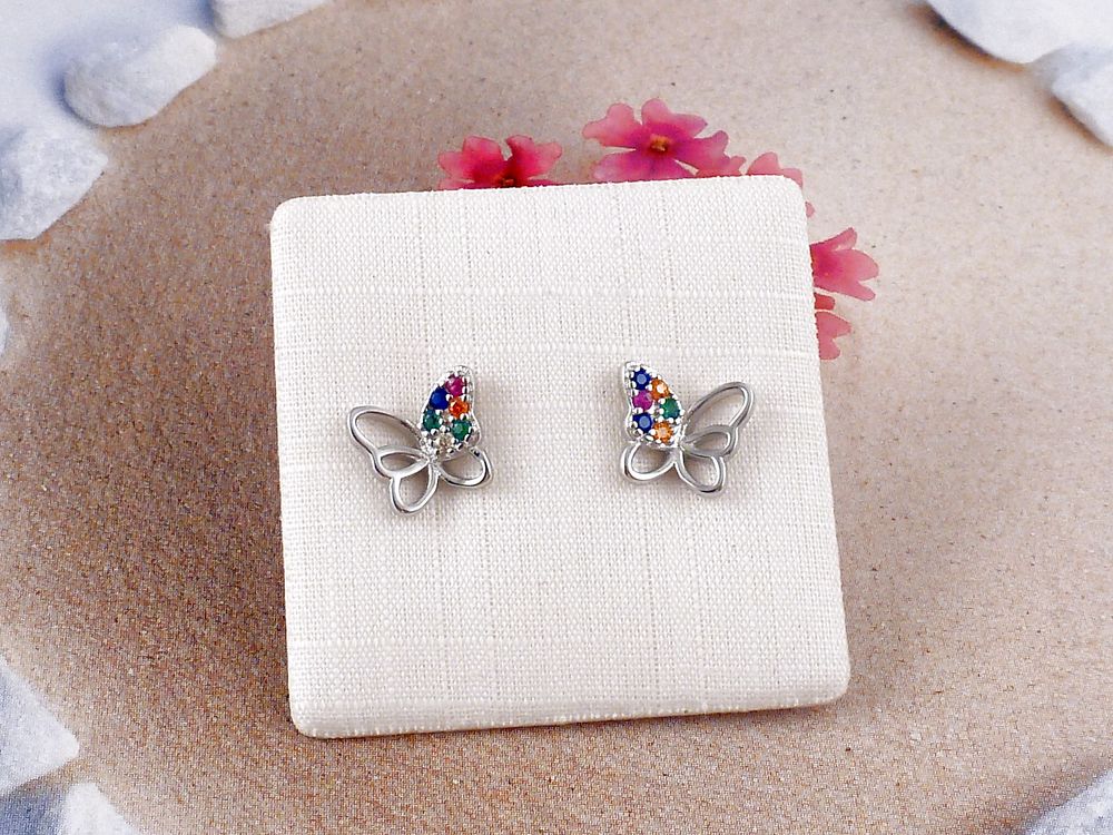 Ohrstecker 925 Silber Schmetterling mit Zirkonia bunt