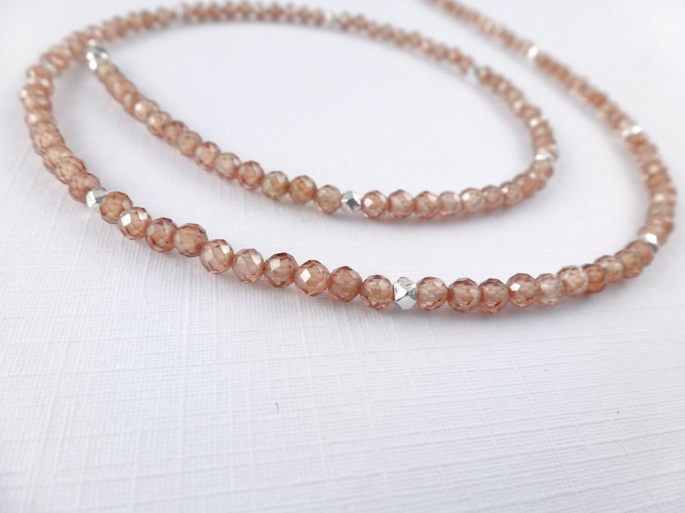 Collier Kette mit Zirkonia Pfirsich Farben – Bild 5