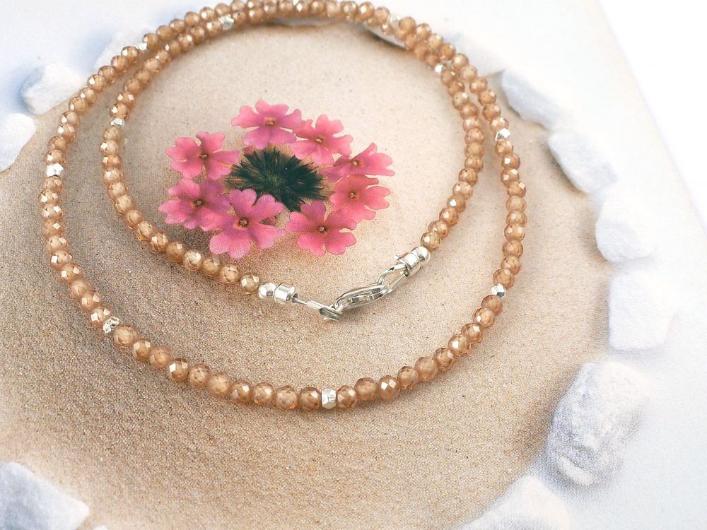 Collier Kette mit Zirkonia Pfirsich Farben