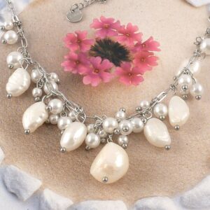 Collier Halskette aus Edelstahl mit Perlen