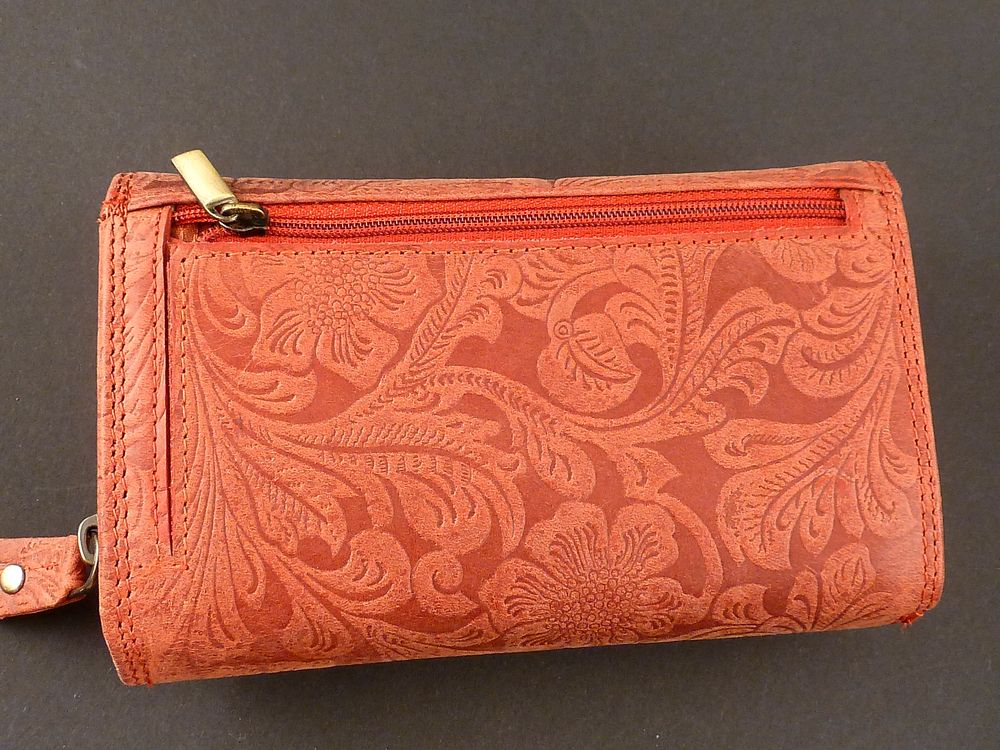 Geldbörse Echt Leder Rot mit Blumen Floral – Bild 7
