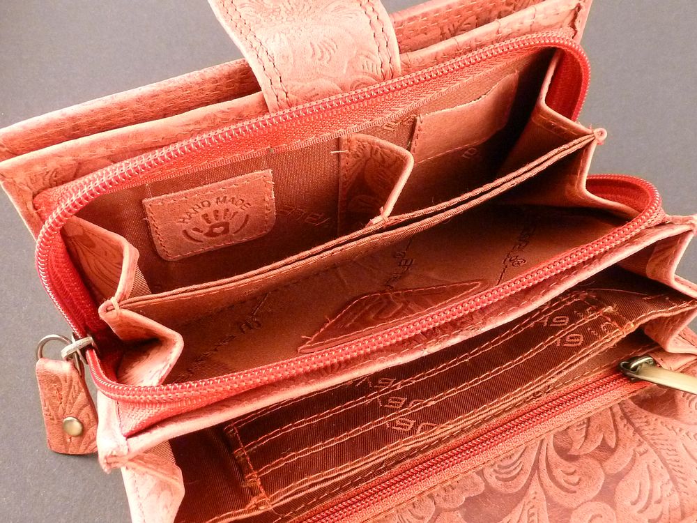 Geldbörse Echt Leder Rot mit Blumen Floral – Bild 8