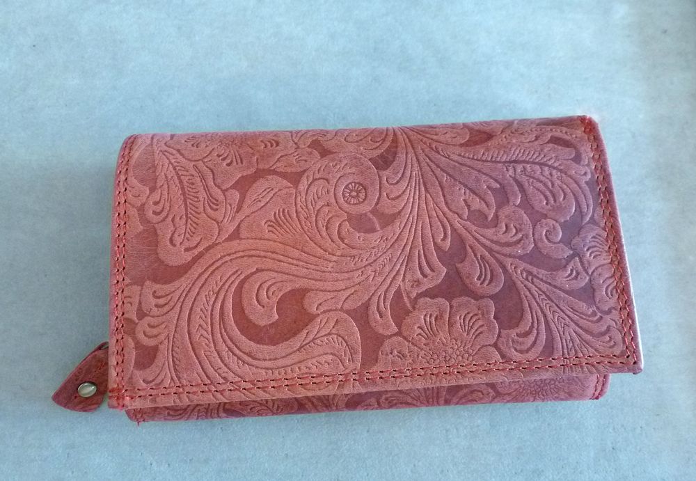 Geldbörse Echt Leder Rot mit Blumen Floral