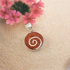 Anhänger 925 Silber Koralle Rot mit Spirale rund