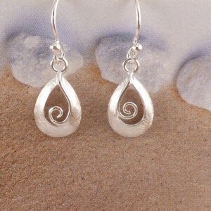 Ohrringe 925 Sterling Silber gebürstet Tropfen mit Spirale