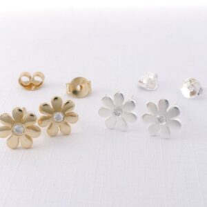 Ohrringe 925 Silber vergoldet Blume mit Zirkonia
