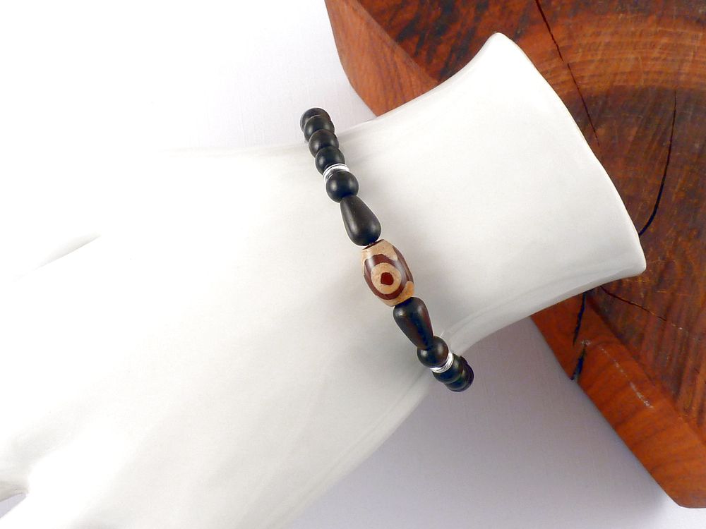 Armband mit Holzperlen und Dzi Perle Achat – Bild 4
