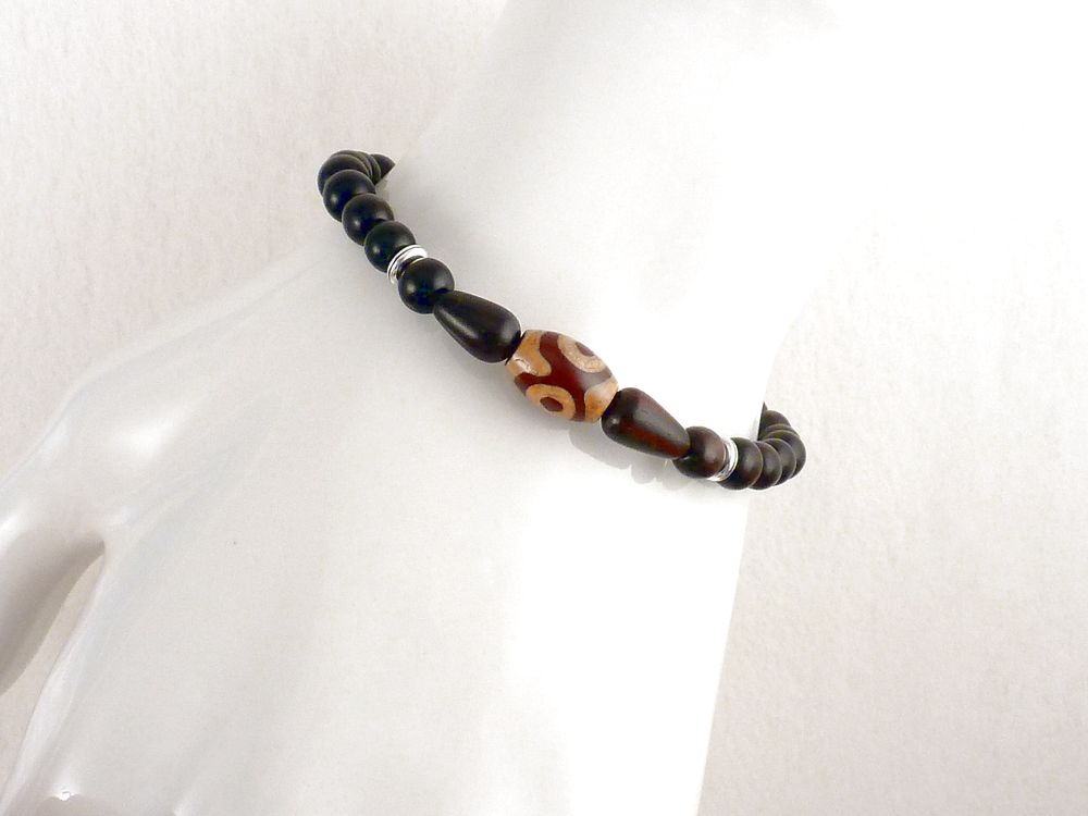 Armband mit Holzperlen und Dzi Perle Achat – Bild 3