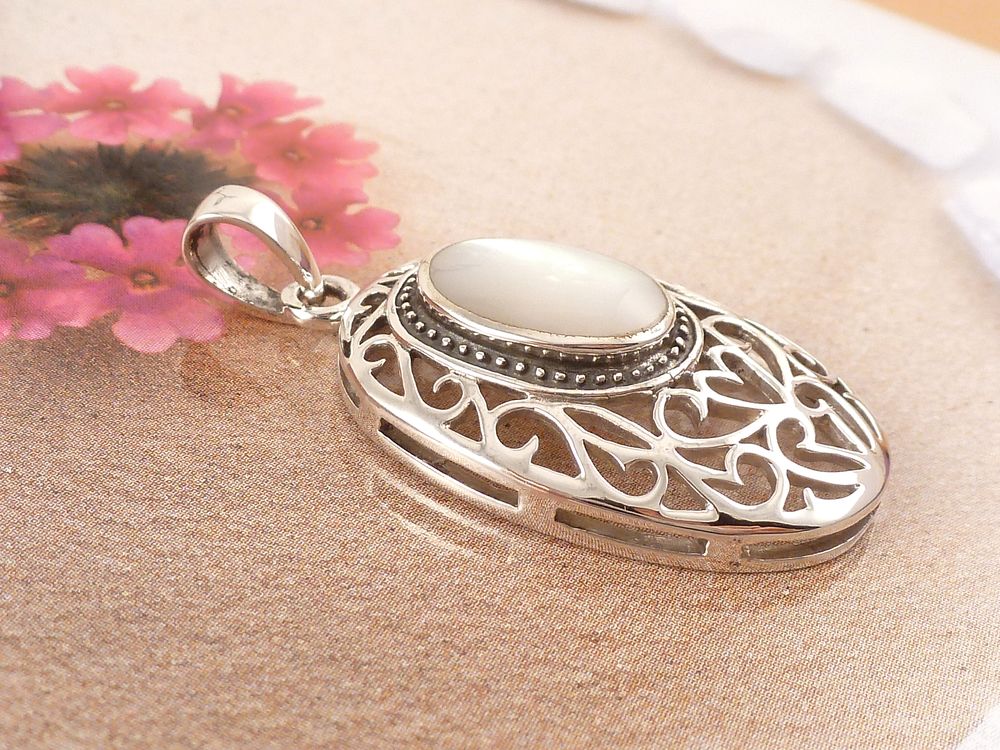 Anhänger 925 Silber Perlmutt mit Ornament – Bild 5